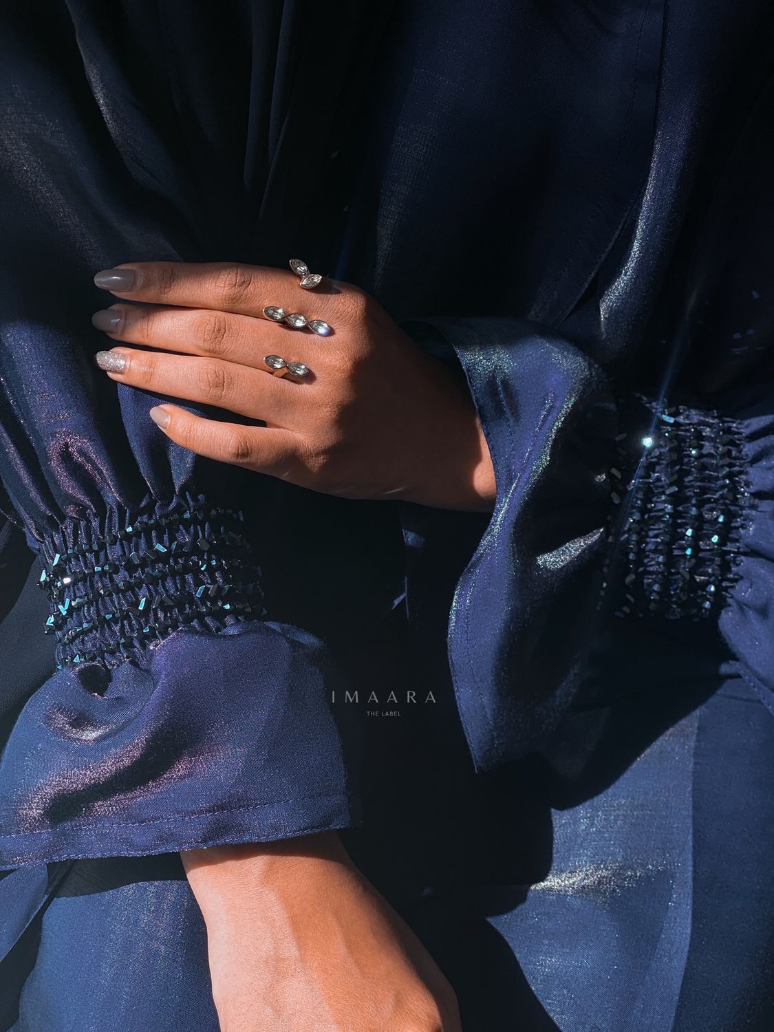 Navy Cuff Embellished Abaya
