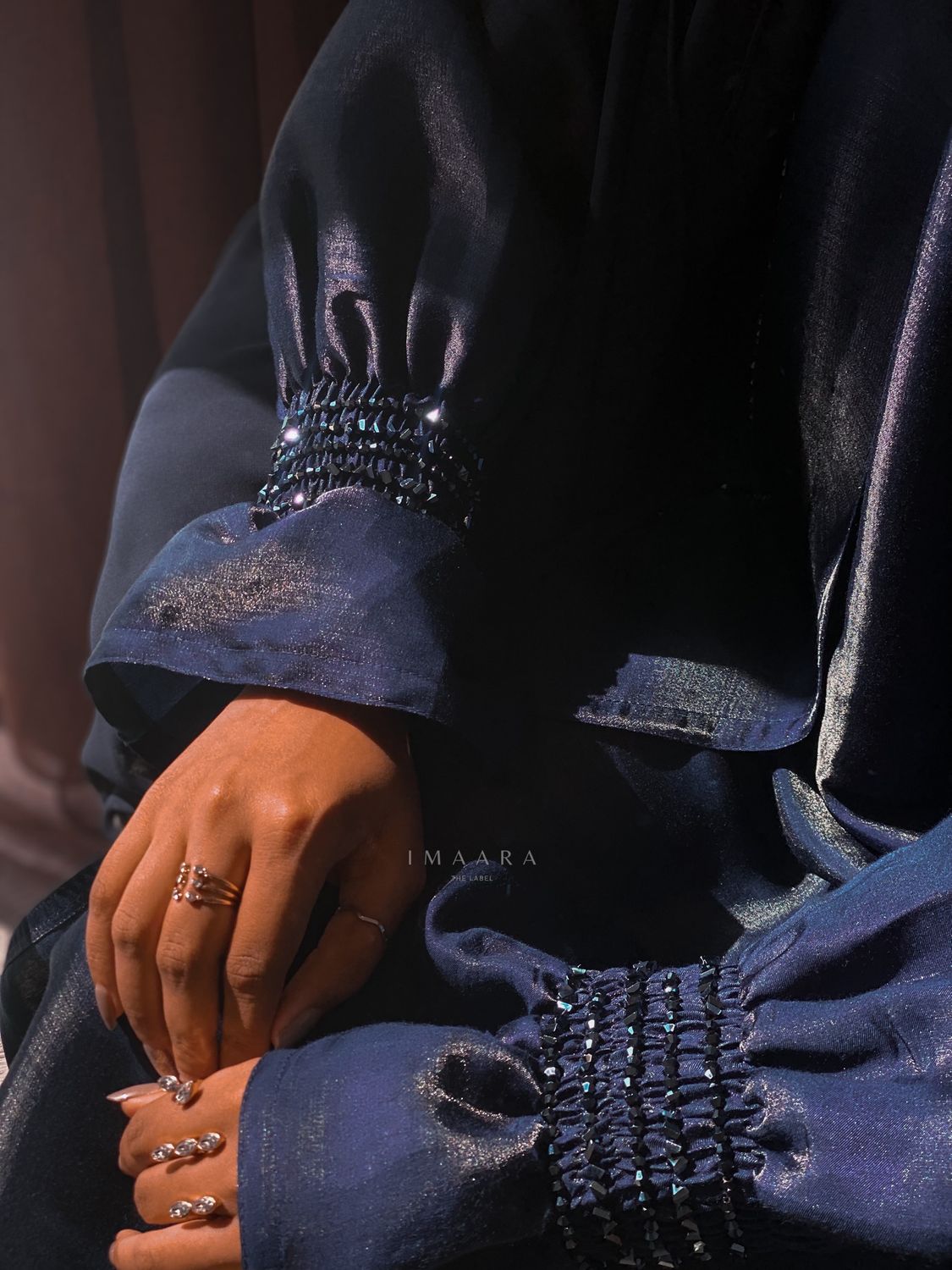 Navy Cuff Embellished Abaya