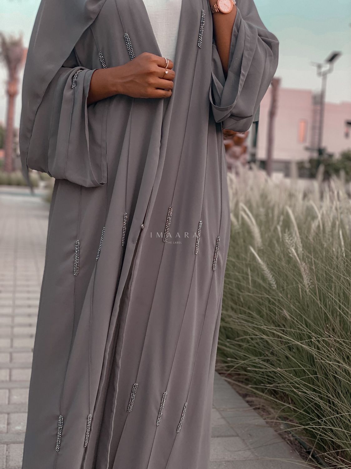 Grey Bands Abaya