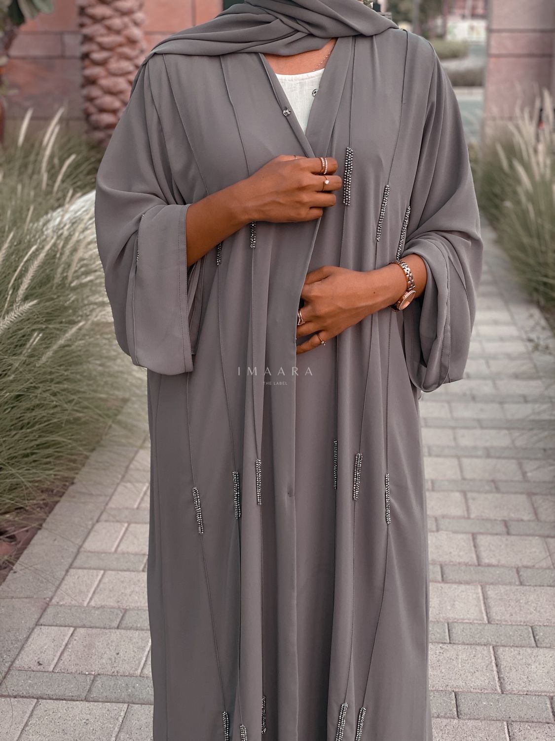 Grey Bands Abaya