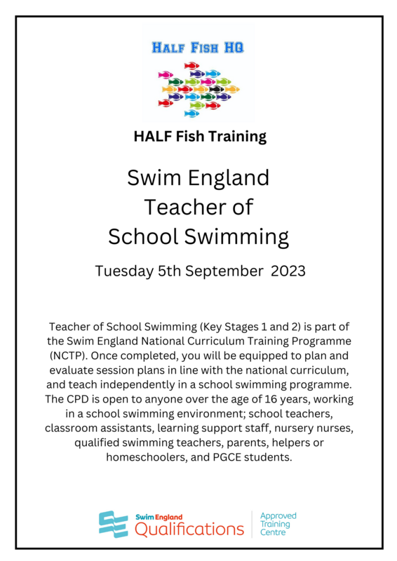 Swim England Teacher of School Swimming
Tuesday 5th September 2023