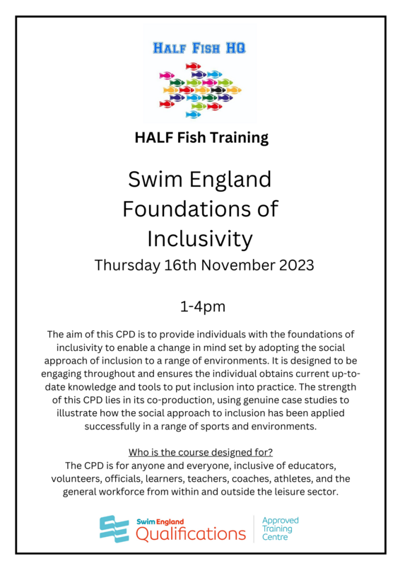 Swim England Foundations of Inclusivity
Thursday 16th November 2023