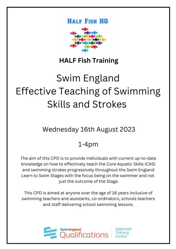 Swim England Effective Teaching of Swimming Skills and Strokes
Wednesday 16th August 2023