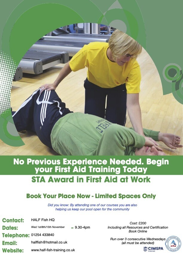 STA Award in 3 Day First Aid at Work Wednesday 1st, 8th & 15th November 2023