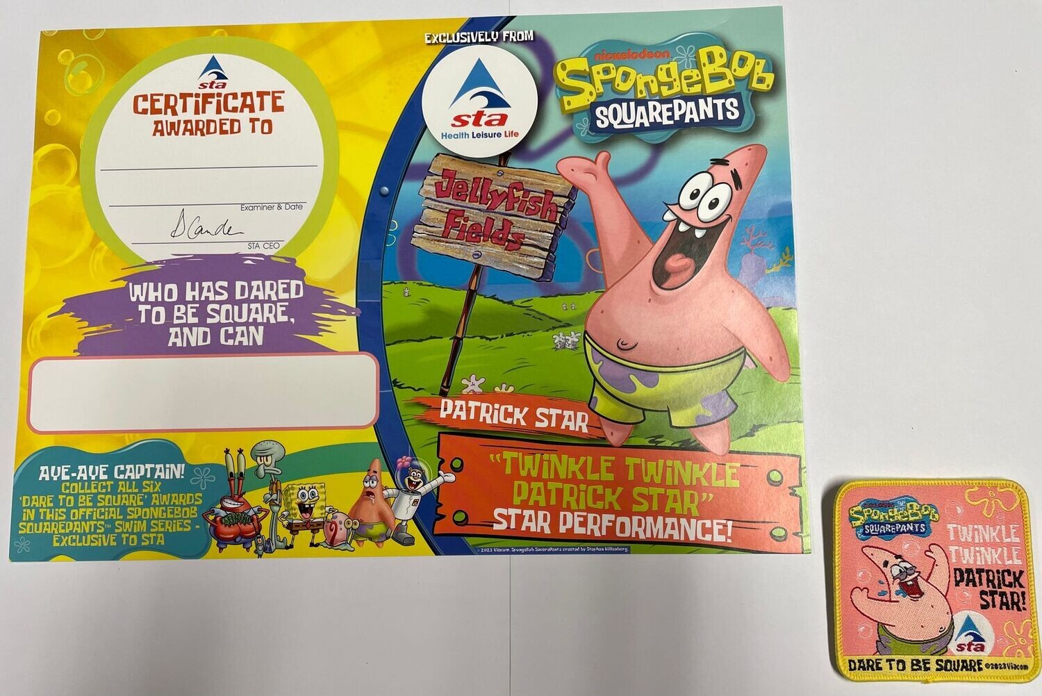 Spongebob Squarepants Patrick Star Certificate and Badge