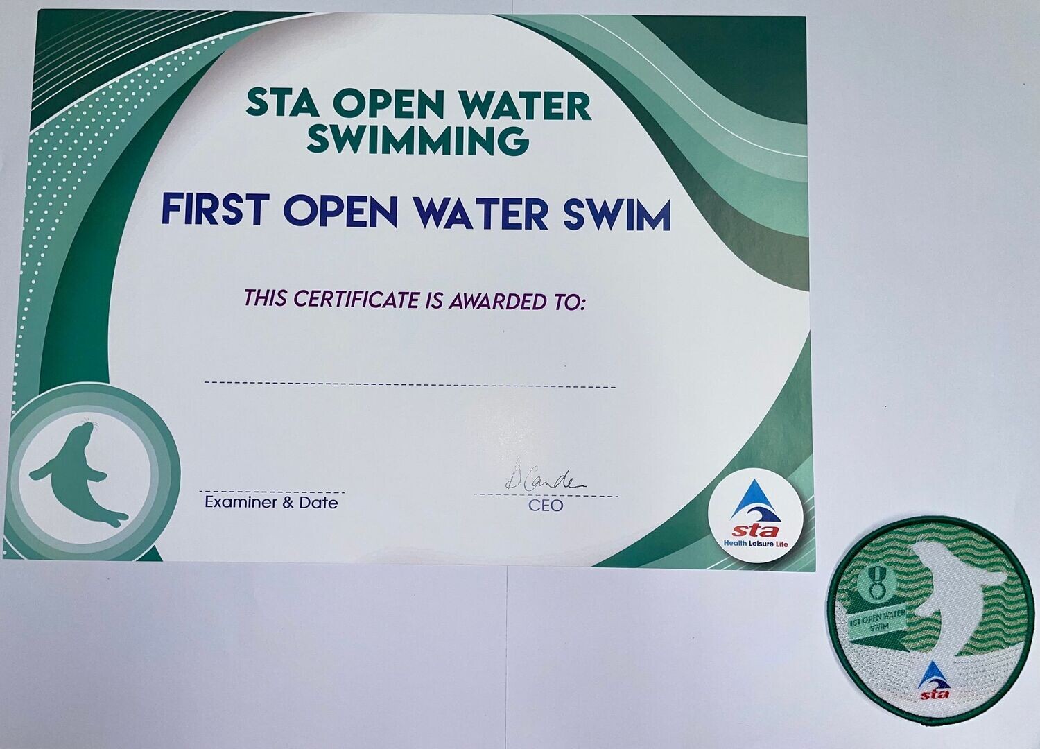 STA Open Water Swimming First Open Water Swim Certificate and Badge