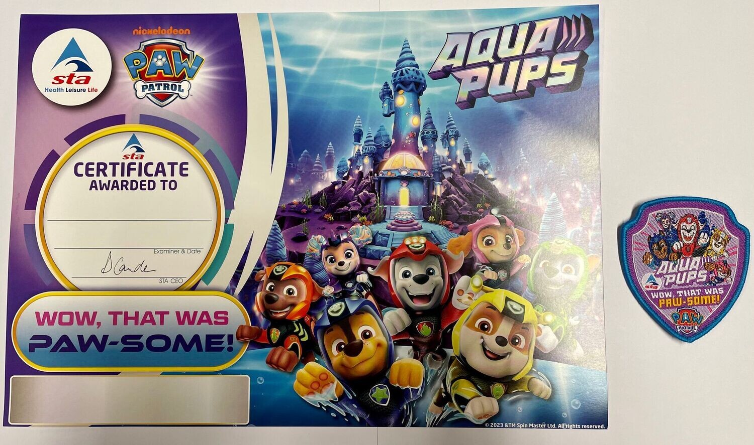 PAW Patrol Aqua Pups "Wow, That Was Paw-Some" Certificate and Badge