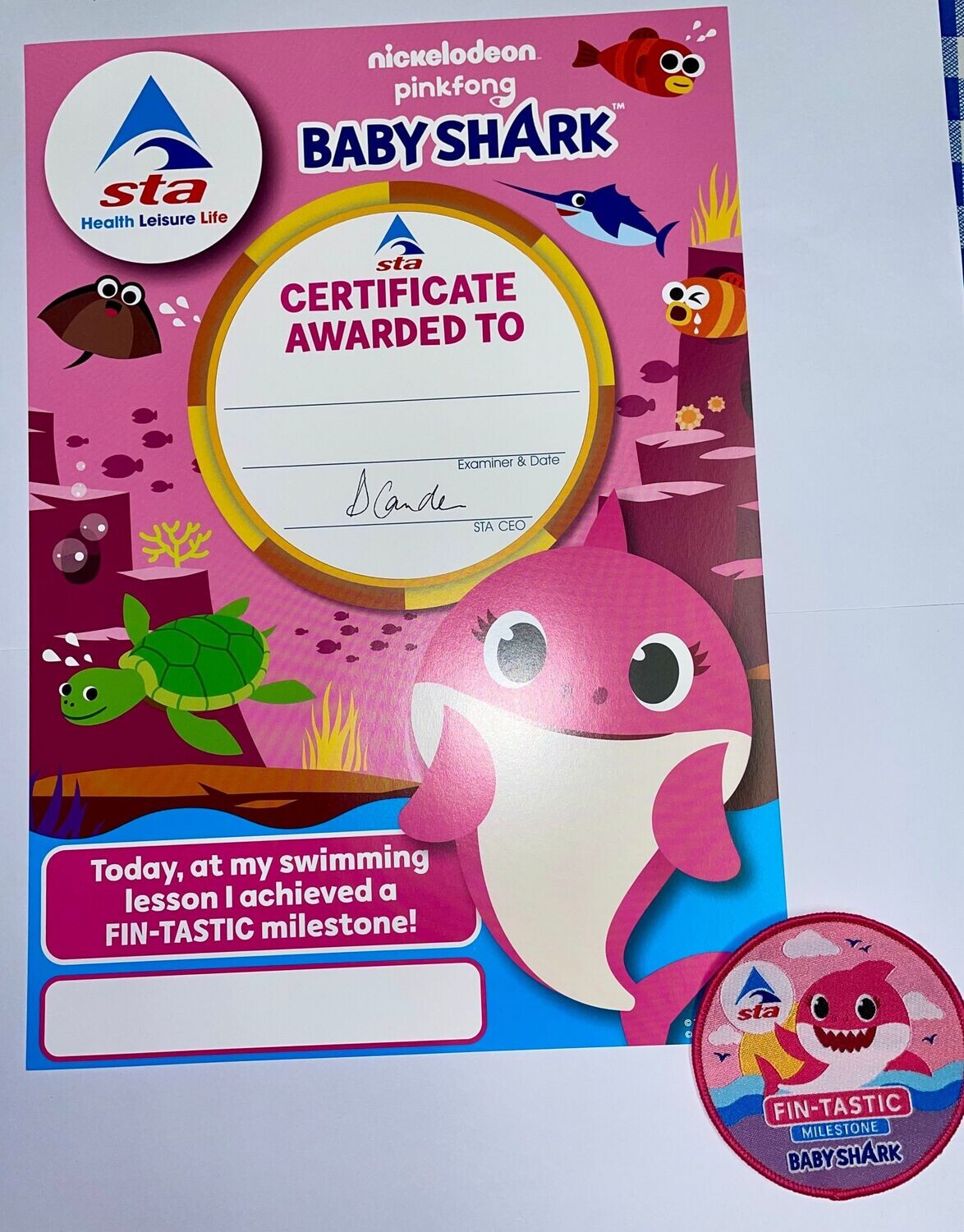 STA Baby Shark 'FIN-TASTIC Milestone' Certificate and Badge
