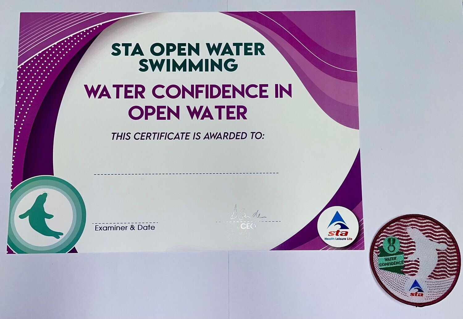 STA Open Water Swimming Water Confidence in Open Water Certificate and Badge