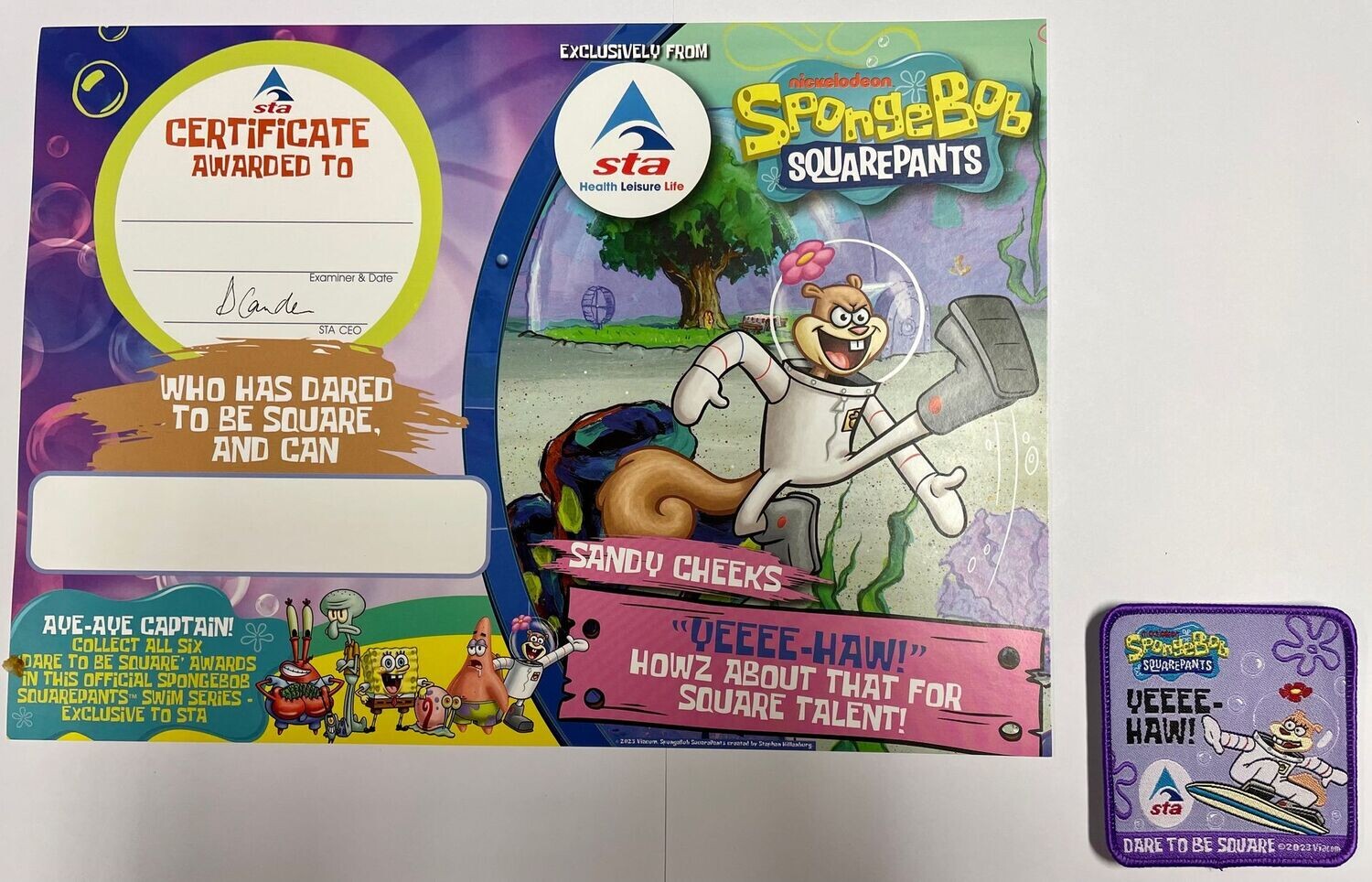 Spongebob Squarepants Sandy Cheeks Certificate and Badge