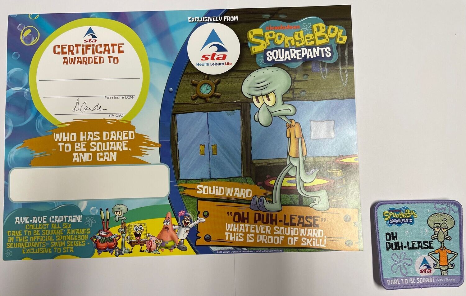 Spongebob Squarepants Squidward Certificate and Badge