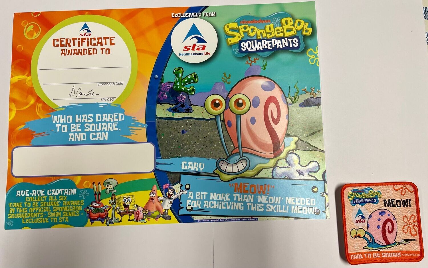 Spongebob Squarepants Gary Certificate and Badge