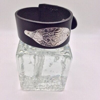 Rose Design Leather & Silver Spoon Wrist Strap (Black)