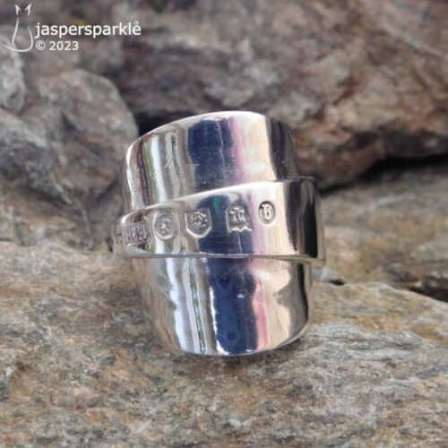 Inverted Silver Spoon Ring Edinburgh 1883 Size P Q R S or T