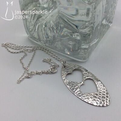 Double Heart with Pebble Design Silver Spoon Pendant