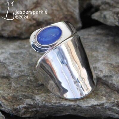 Blue Agate Silver Spoon Ring Birmingham 1973 Size O P Q R S or T