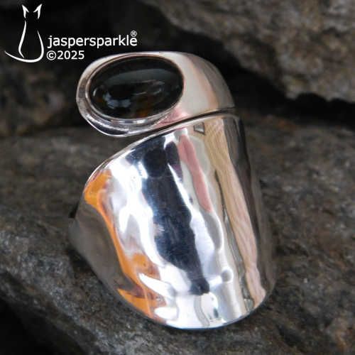 Moss Agate Spoon Ring Birmingham 1972 Size O P Q or R
