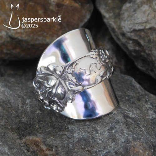 Floral Spoon Ring Rhode Island 1890 "S" Initialling Size P Q R S T or U