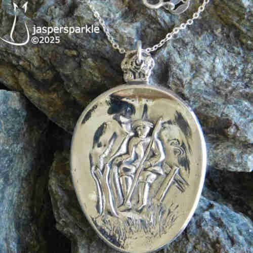 NEW! Sterling Silver Dutch Scene Pendant c1900