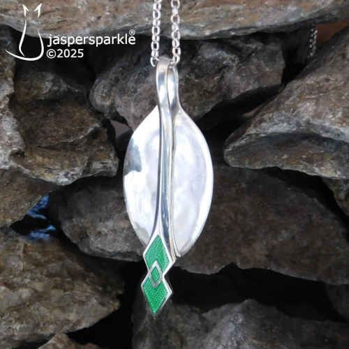 NEW! Green Enamel Silver Spoon Pendant Birmingham 1937