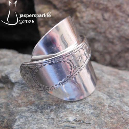 NEW! Antique Floral Spoon Ring Birmingham 1902 Size S T U or V