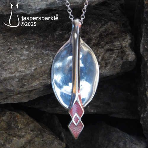 Pink Enamel Silver Spoon Pendant Birmingham 1937