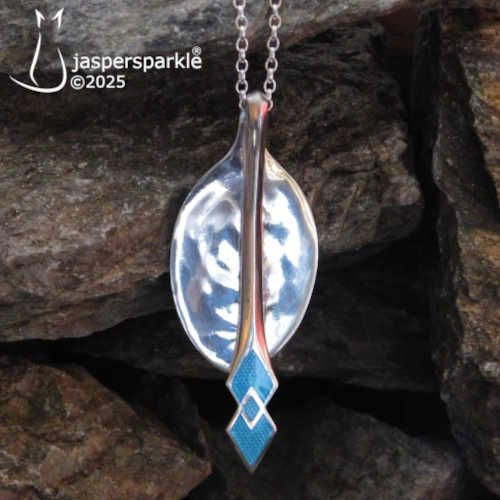 Turquoise Enamel Silver Spoon Pendant Birmingham 1937