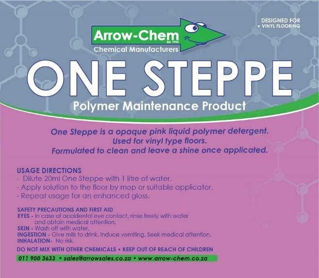ONE STEPPE FLOOR CLEANER (MAINTENANCE) PROMOTED A SHINE FOR VINYL TYPE FLOORS 15% POLYMER 5LT