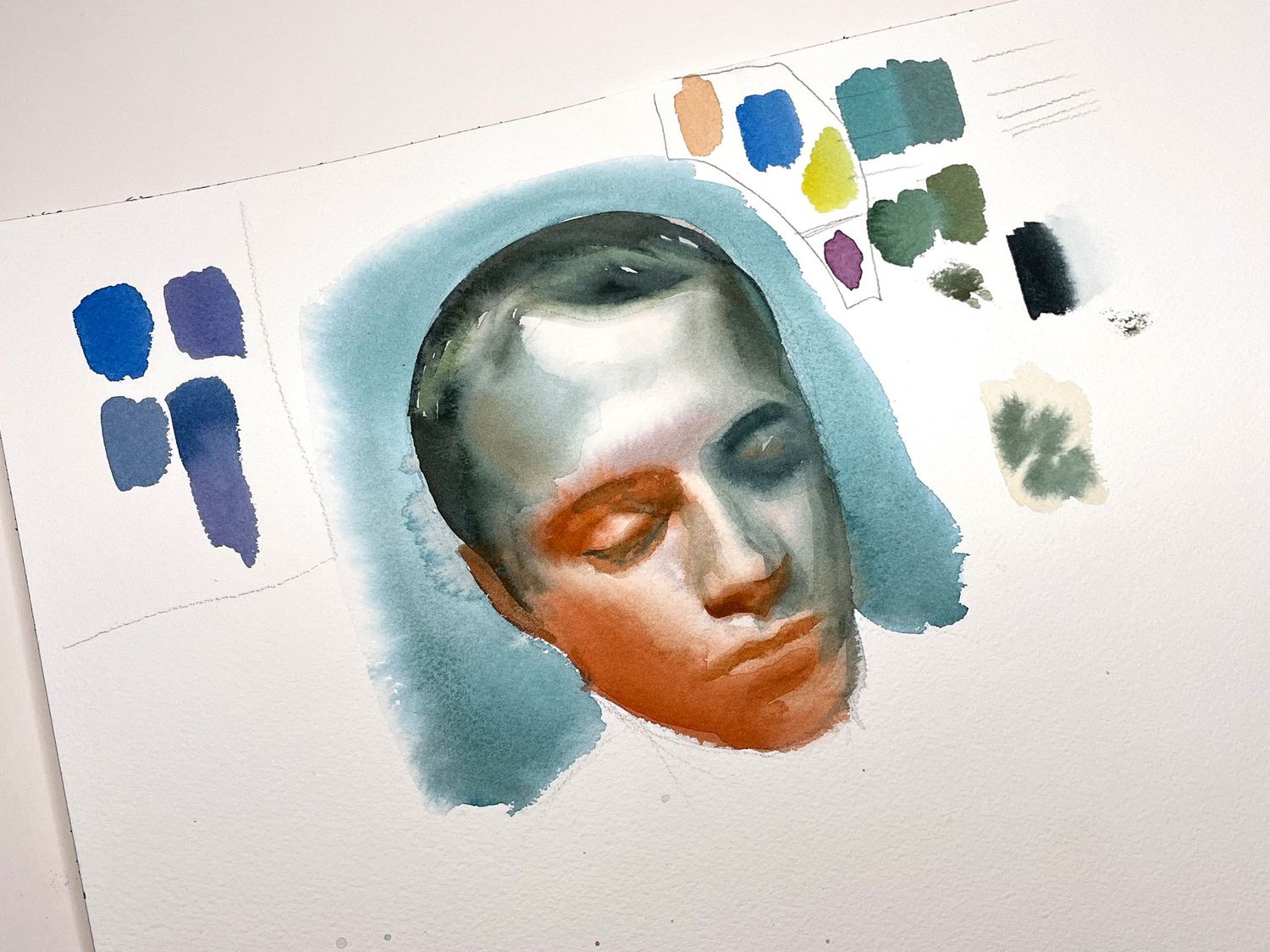 Head study in red and green