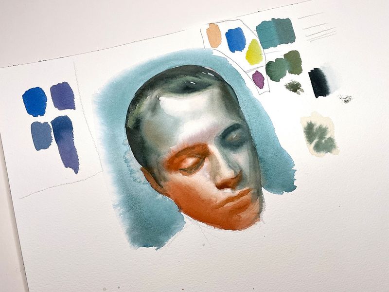 Head study in red and green