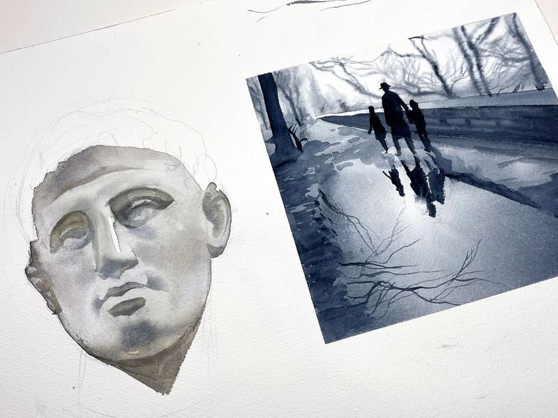 Sculpture + Rainy scene