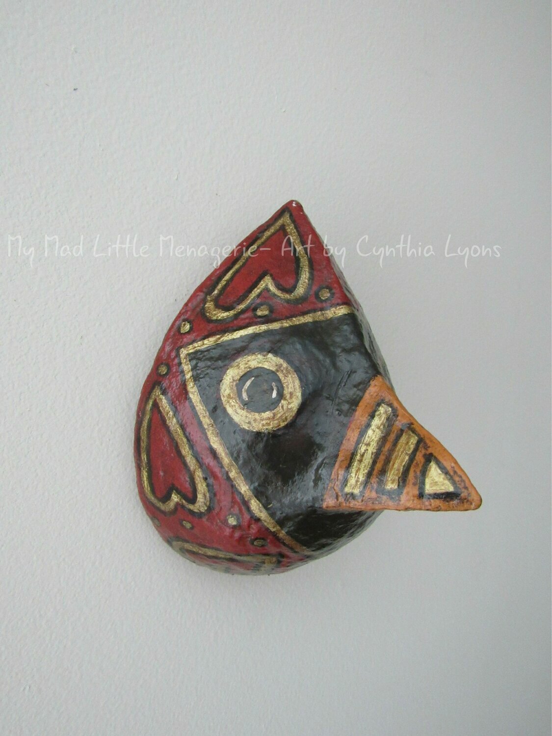 Cardinal paper mache head bird paper mache  red bird song bird art recycled newspaper