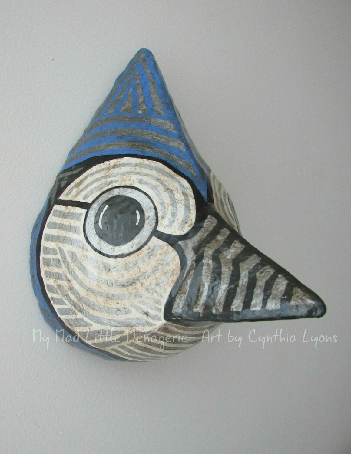 Blue Jay paper mache bird head Blue Jay bird sculpture faux taxidermy song bird art