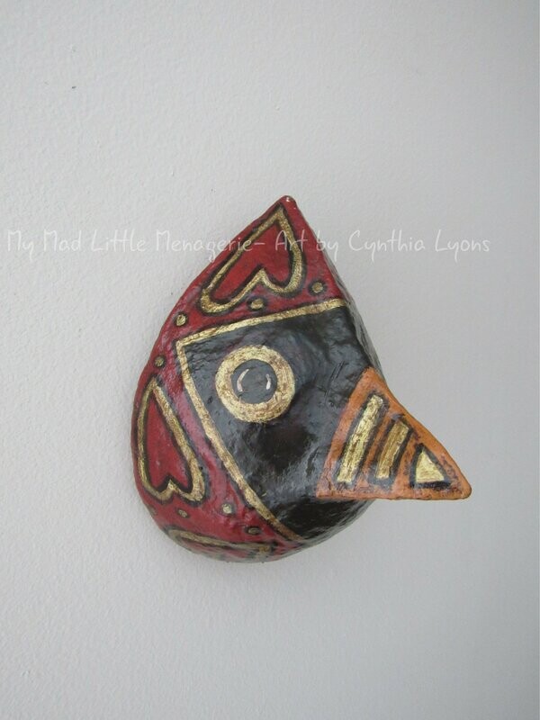 Cardinal paper mache head bird paper mache  red bird song bird art recycled newspaper