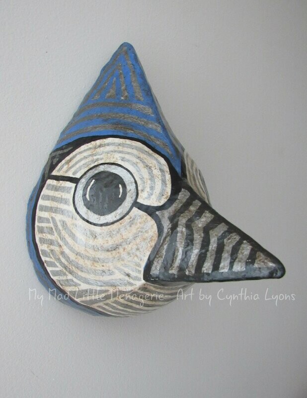 Blue Jay paper mache bird head Blue Jay bird sculpture faux taxidermy song bird art