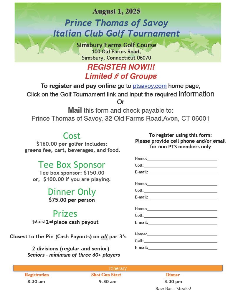 Annual Golf Tournament August 1, 2025
