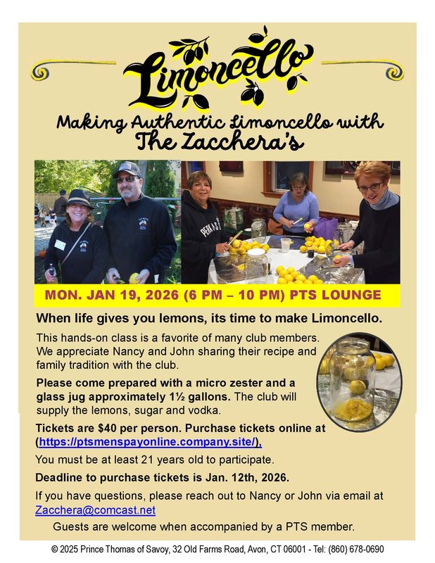 Limoncello Monday January 19th 6pm