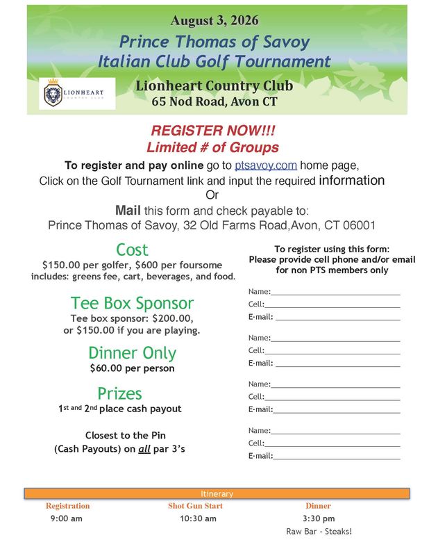 Annual Golf Tournament August 3, 2026