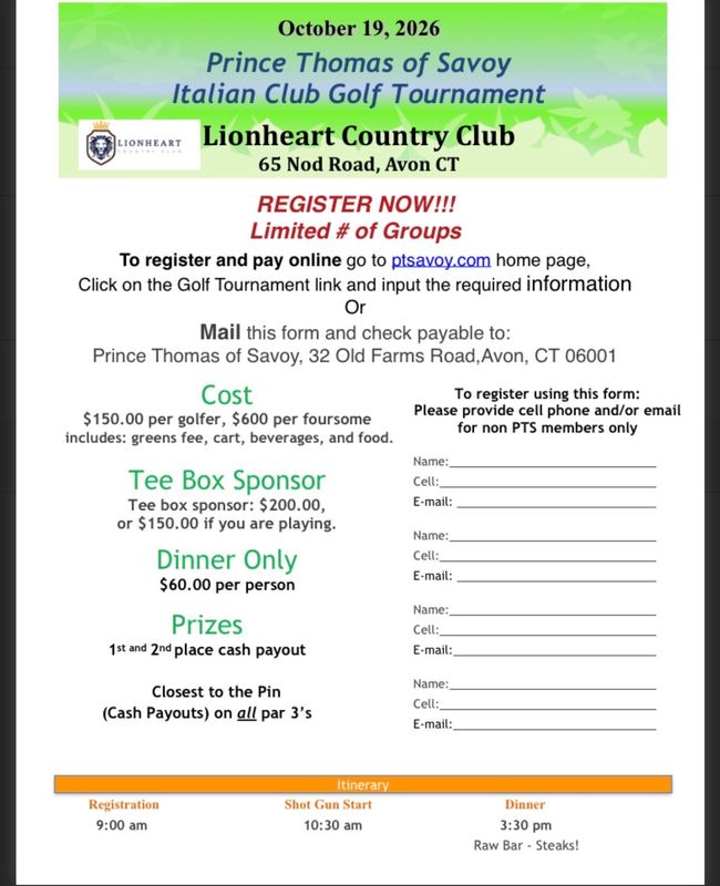 Annual Golf Tournament October 19, 2026