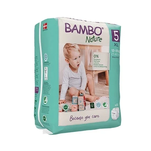 Fraldas Bambo Nature Tamanho 5 (12-18kg) pacote com 22 unidades