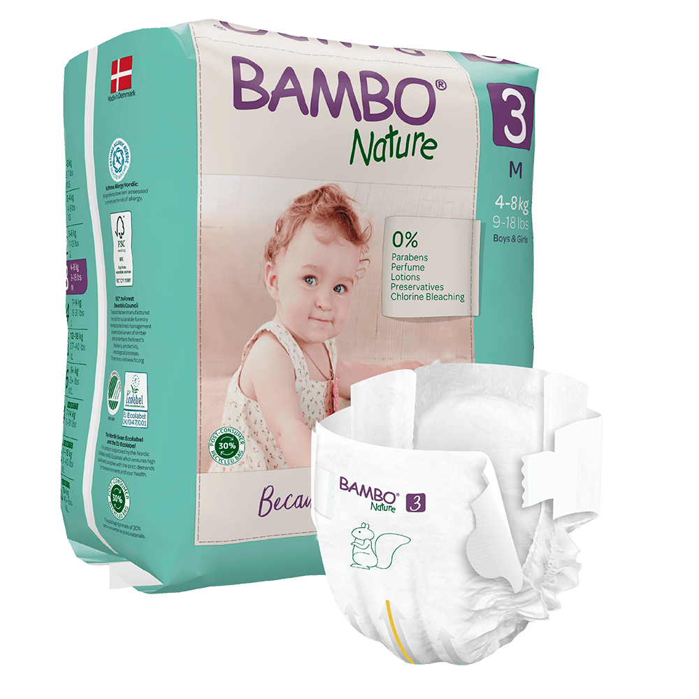 Fraldas Bambo Nature Tamanho 3 (M) 4-8 kg, pacote com 28 fraldas