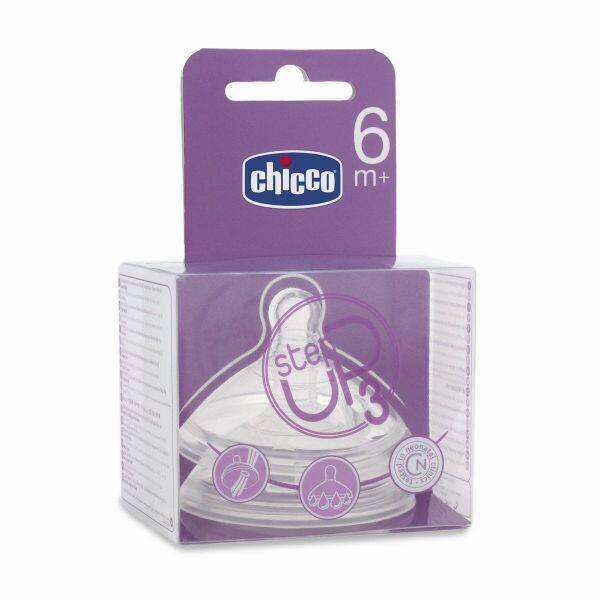 Chicco | Tetinas de silicone Step Up 3 (x2) – (6M+) Fluxo Rápido