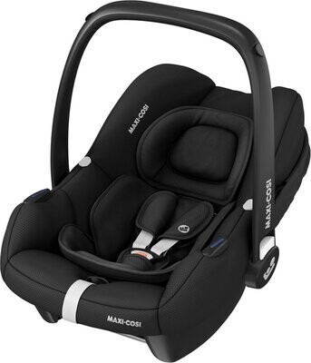 Cadeira auto para bebê Cabriofix iSize na cor preta da marca Maxi Cosi, com design moderno e acolchoado, ideal para proporcionar segurança e conforto para o bebê durante o trajeto.