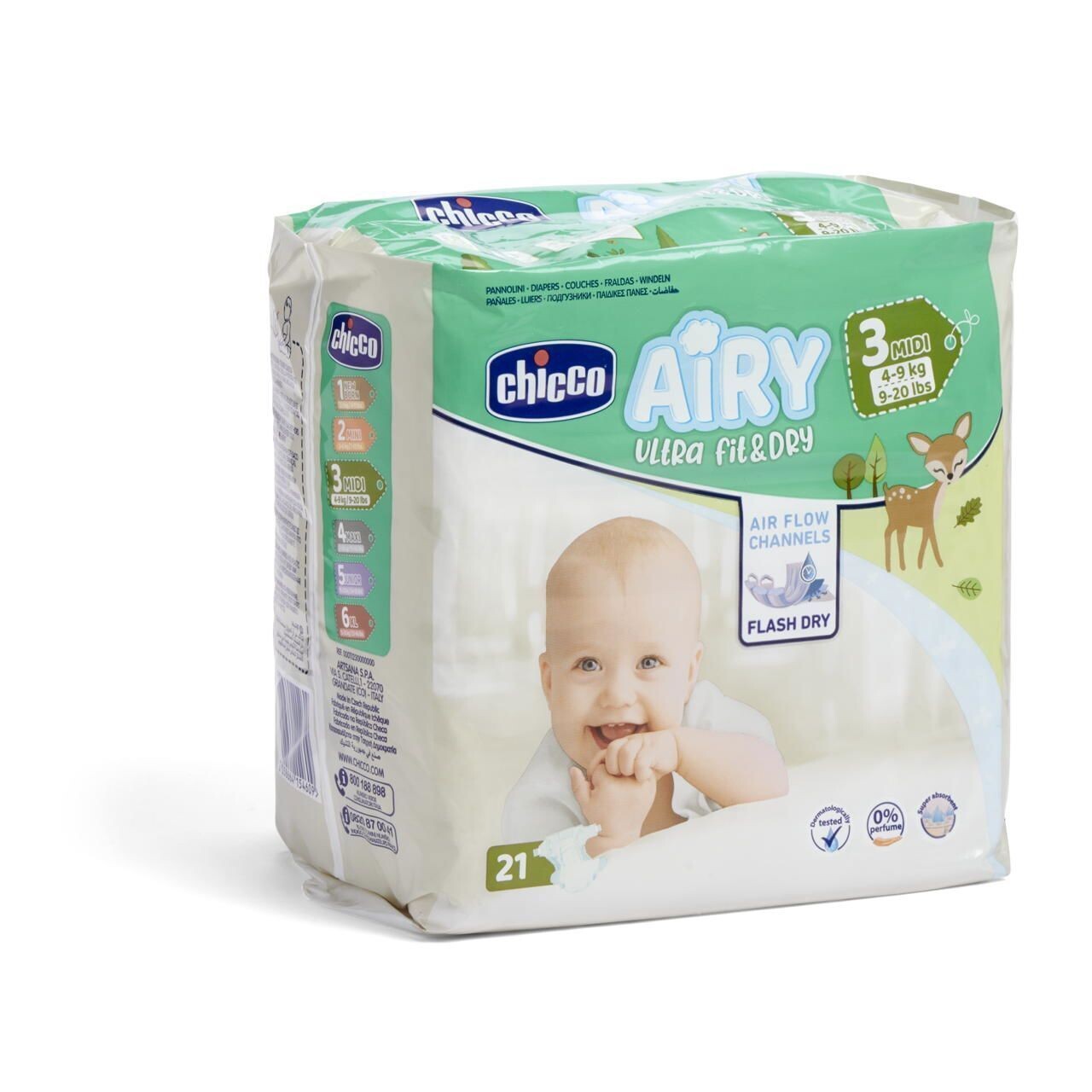 Chicco | Fraldas Airy Ultra Fit&amp;Dry T3 4-9kg Midi 21 uds