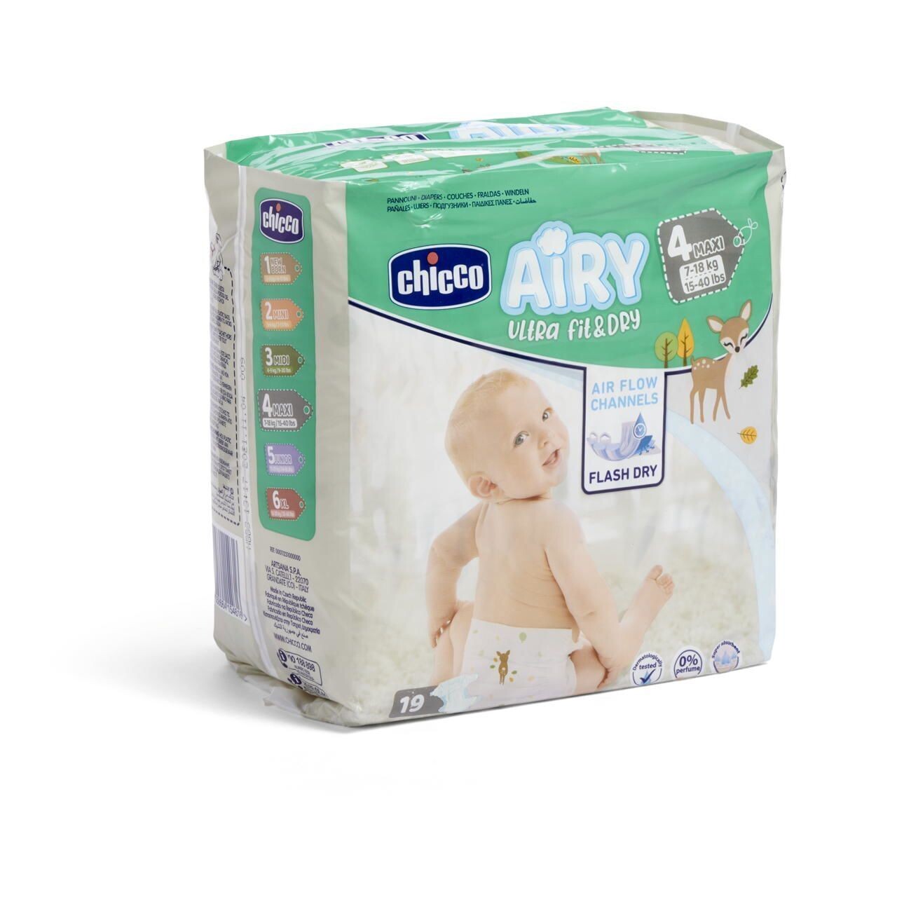 Chicco | Fraldas Airy Ultra Fit&amp;Dry T4 7-18kg Maxi 19 uds