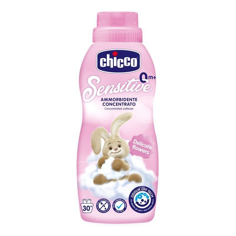  Amaciador Chicco Flores Delicadas: Deixa as roupinhas do bebé macias e com um perfume floral suave.