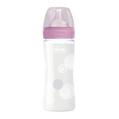 Chicco | Biberão de Vidro Well Being 0M+ 240 ml Rosa