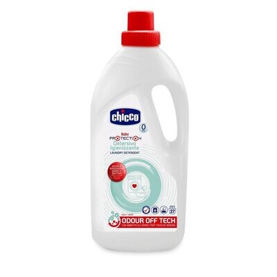 Frasco de 1,5L do Detergente para Roupa Desinfetante Chicco, ideal para a limpeza profunda das roupas da família.