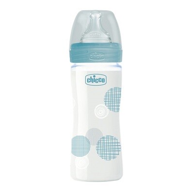 Chicco | Biberão de Vidro Well Being 0M+ 240 ml Azul