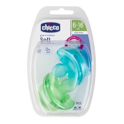 Chicco | Chupeta Physio Soft Active Silicone 6-16M (2 uds) Verde